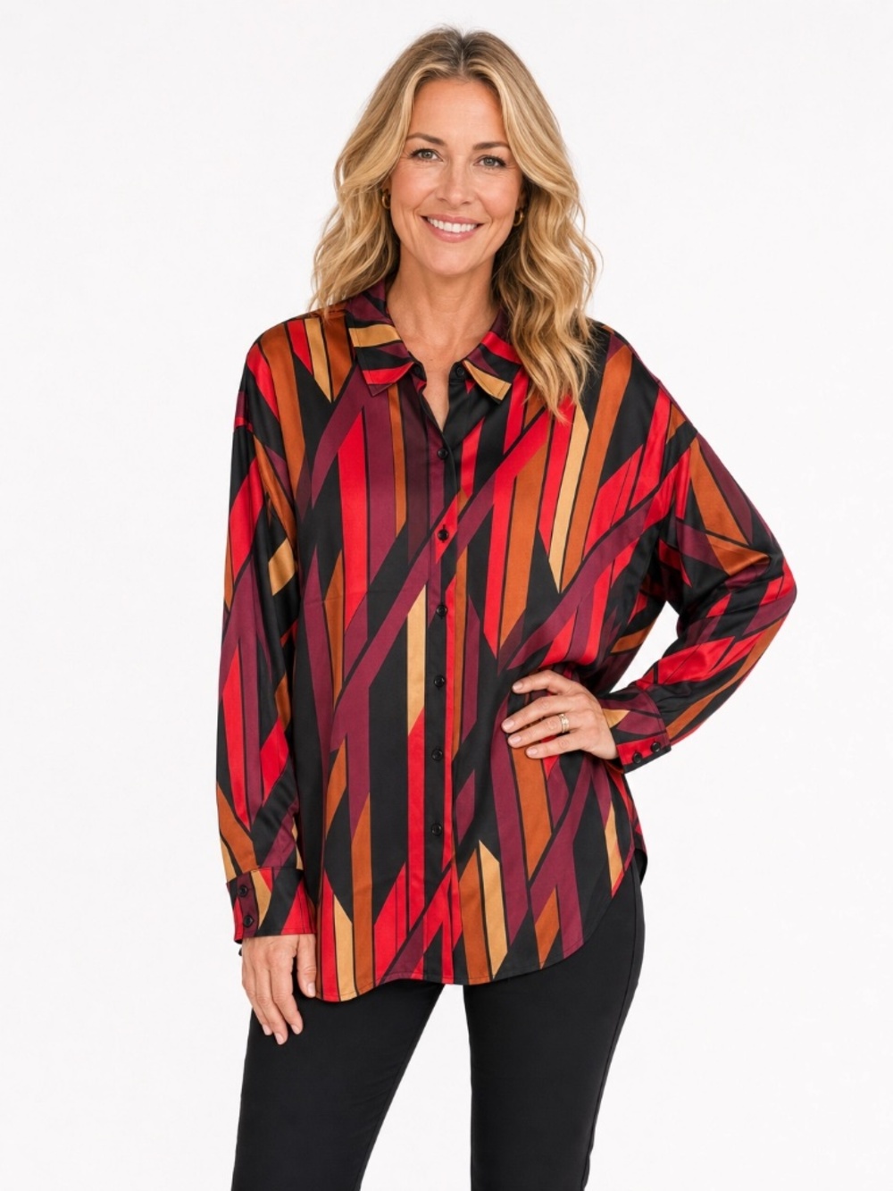 Karl Lagerfeld Paris Red Burgundy Abstract Button Front Shirt NWT XL